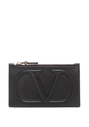 Valentino Garavani VLogo Walk zipper card holder in calfskin - Black