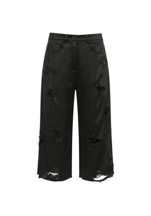 Almaz embroidered distressed knee-length shorts - Black