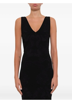 Alexander McQueen floral-jacquard V-neck dress - Black