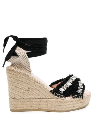 Manebi 110mm crystal-embellished wedge espadrilles - Black