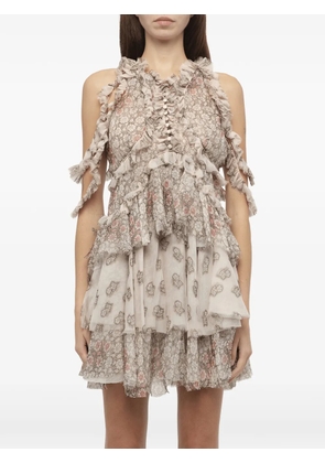 Alexander McQueen floral-print ruffled dress - Neutrals