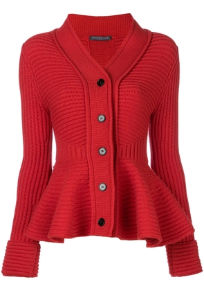 Alexander McQueen peplum ribbed cardigan - Red