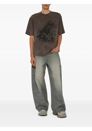 Feng Chen Wang spray-painted plant-motif T-shirt - Grey