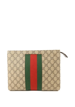 Gucci Pre-Owned GG Supreme web-stripe clutch bag - Neutrals