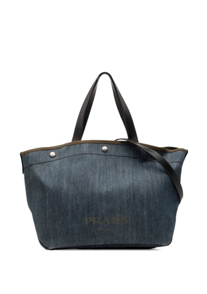 Prada Pre-Owned 2010-2026 City Calf Trimmed Denim Snap Logo Shopping satchel - Blue