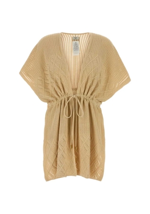 FENDI pointelle-knit drawstring poncho - Neutrals