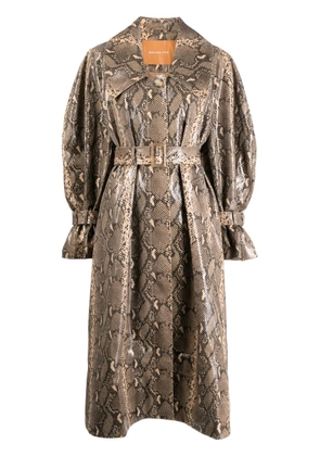 Rejina Pyo snakeprint-effect belted-waist coat - Brown