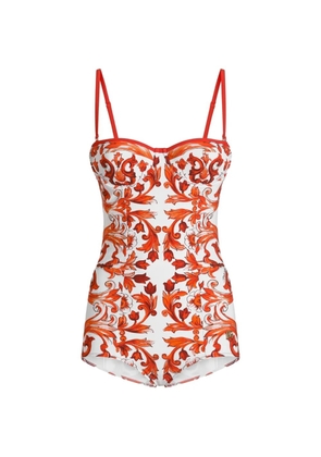 Dolce & Gabbana majolica-print one-piece swimsuit - White