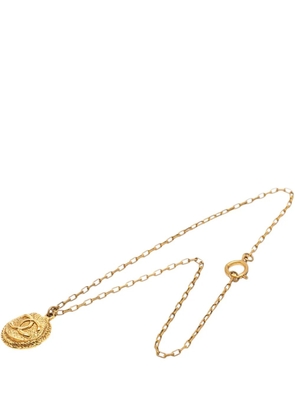 CHANEL Pre-Owned 1970-1980 CC Gold Plated Oval Medallion Pendant Necklace costume necklace