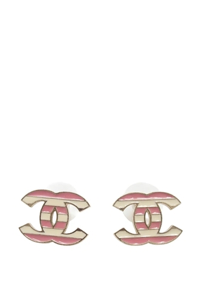 CHANEL Pre-Owned 2013 CC Brass Enamel Striped Earrings costume earrings - Gold