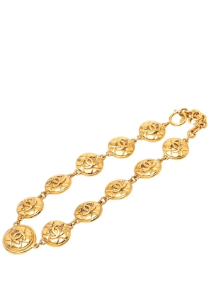 CHANEL Pre-Owned 1970-1980 CC Gold Plated Quilted Medallion Necklace costume necklace