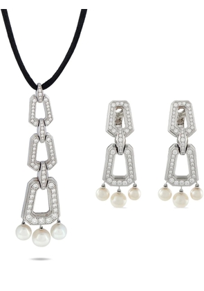 Cartier Chandra diamond and pearl necklace and earring set - Silver