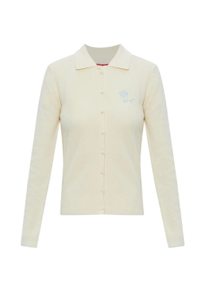 Kenzo Tulip logo-embroidered button-down cotton cardigan - Neutrals