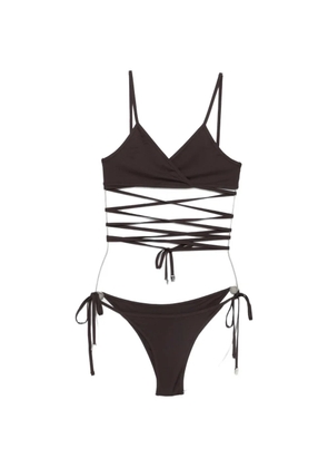 The Attico wrap-around side-ties bikini - Brown