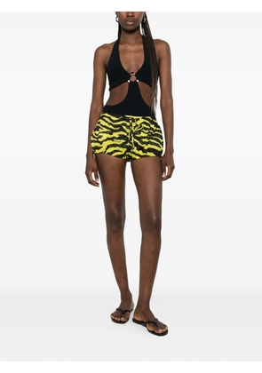 The Attico tiger-print drawstring mini shorts - Yellow