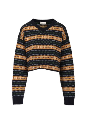 Miu Miu jacquard-knit cropped sweater - Blue