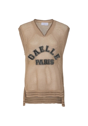 Gaelle logo-patch mesh top - Neutrals