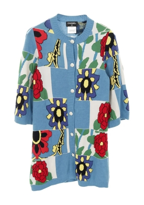 CHANEL Pre-Owned floral-button cardi-coat - Blue