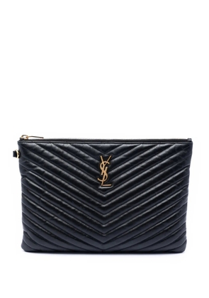 Saint Laurent Pre-Owned 2019 Chevron Calfskin Monogram Tablet Pouch clutch bag - Black