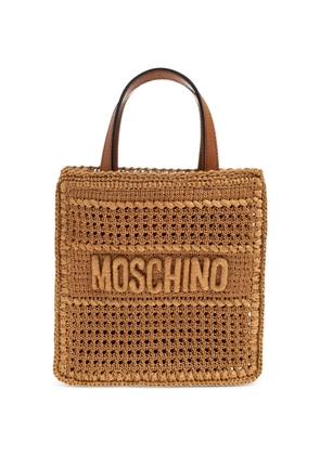 Moschino logo-embroidered woven tote bag - Neutrals