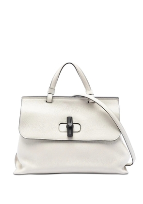 Gucci Pre-Owned 2016-2026 Medium Leather Bamboo Daily satchel - White