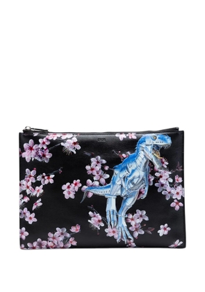 Christian Dior Pre-Owned 2019 Hajime Sorayama Calfskin Cherry Blossom Dinosaur Print Zip Pouch clutch bag - Black