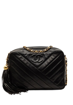 CHANEL Pre-Owned 1991-1994 CC Diagonal Quilted Lambskin Tassel Camera Bag crossbody bag - Black
