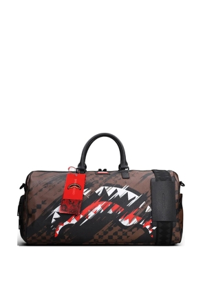 Sprayground shark-print checkered duffle bag - Brown