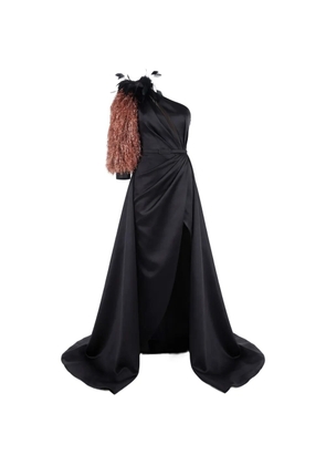 Gattinolli by Marwan feather-embellished gown dress - Black