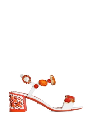 Dolce & Gabbana patent leather sandals with stone embroidery - White