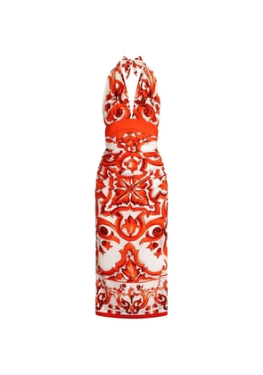 Dolce & Gabbana Majolica-print Charmeuse long dress - White