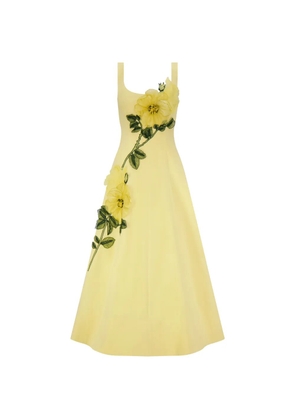 Lela Rose peony-embroidered midi dress - Yellow