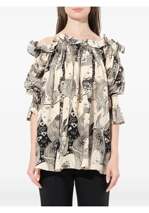Alexander McQueen Eve print off the shoulder blouse - White