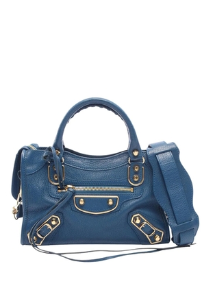 Balenciaga Pre-Owned 2010-2026 Mini Embossed Calfskin Motocross Classic City satchel - Blue