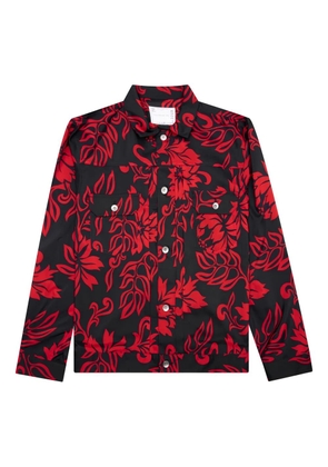 sacai leaf-print shirt jacket - Black