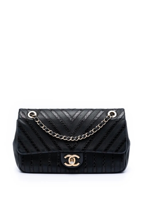CHANEL Pre-Owned 2018-2019 Chevron Python Embossed Calfskin and Suede Single Flap shoulder bag - Black