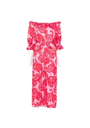 Sundress Paolina floral-print off-the-shoulder midi dress - Pink