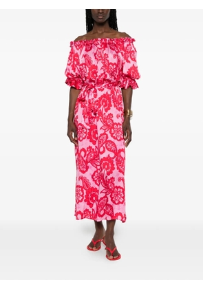 Sundress Paolina floral-print off-the-shoulder midi dress - Pink