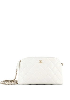 CHANEL Pre-Owned CC Dome Zip Clutch with Chain Quilted Caviar Small shoulder bag - White
