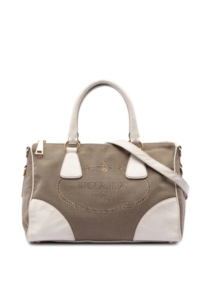 Prada Pre-Owned 2013-2026 Vitello Daino Trimmed Canvas Canapa Logo satchel - Brown