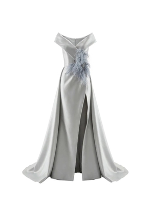 Gattinolli by Marwan feather-embellished gown dress - Silver