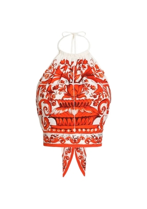 Dolce & Gabbana Majolica-print charmeuse top - White