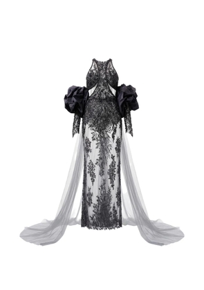 Gattinolli by Marwan bead-embellished ruffled-sleeve gown - Grey