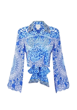 Camilla crystal-embellished wrap shirt - Blue