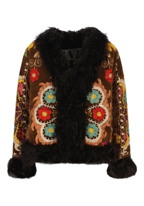 ZAZI VINTAGE Madina floral-patchwork short coat - Brown