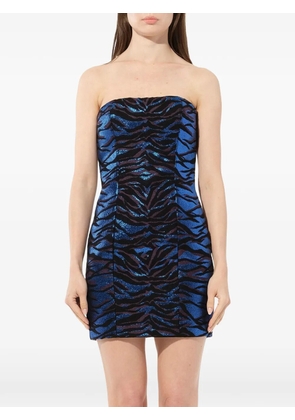 Balmain tiger-print strapless mini dress - Blue