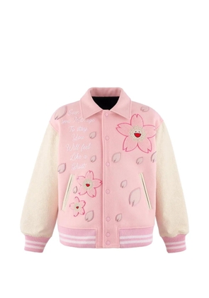 Monokemade cherry blossom-embroidered varsity jacket - Pink