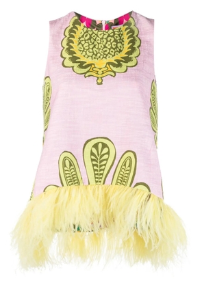 La DoubleJ La Scala feather-trim blouse - Pink