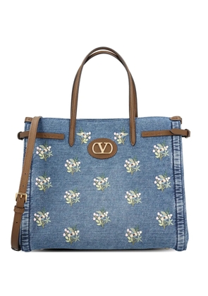 Valentino Garavani VLogo Signature floral-embroidered shoulder bag - Blue