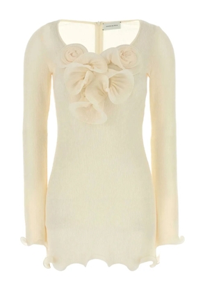 Magda Butrym flower-embellished long-sleeve mini dress - White